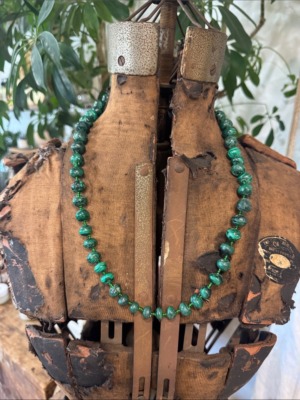 Green Beaded Women's Necklace - Polished Malachite stunning